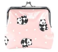 Monedero de piel rosa con diseño de panda para mujer, bonito monedero con cierre de beso para monedas, Cute Panda Pink 1, Classic
