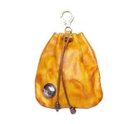 Monedero de piel sintética con cordón, estilo vintage con cierre de metal, 13,5 x 11 cm, diseño de bolsa de la suerte, mini bolsa de piel sintética, Amarillo, Simplicidad moderna