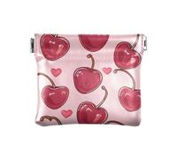 Monedero de piel sintética con diseño de cerezas y corazones sobre fondo rosa para mujeres, niñas y hombres
