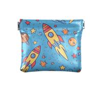 Monedero de piel sintética con diseño de cohetes y estrellas sobre fondo azul