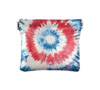 Monedero de piel sintética con diseño de pájaros y flores, pequeño bolso de maquillaje para mujer, teñido anudado blanco y azul, Talla única, Tinte anudado blanco y azul