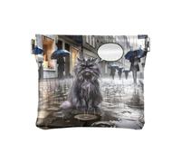 Monedero de piel sintética para cambios, bolsa de compresión para cosméticos, Angry Cat in the Rain, Diseño: