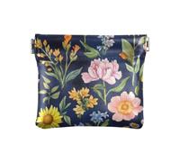 Monedero de piel sintética para mujer, diseño de flores amarillas, color azul marino, impermeable, mini monedero para niñas y mujeres, Flores amarillas primaverales azul marino, 4.33"(L) x 3.74"(W) x