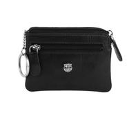 Monedero de Piel Vacuno Barcelona FC Basora Negro - Producto Oficial con 3 Compartimentos y Llavero Metálico - Diseño Compacto con Escudo Plateado - Regalo Ideal para Aficionados Culés