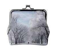 Monedero de piel vintage con estampado de nieve que cae en el parque, monedero pequeño y elegante para mujer