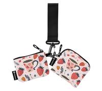 Monedero de pulsera para mujer, llavero, tarjetero, monedero, bolsa, bolsa, taza, fresa, portátil, mini bolsa doble, Taza de fresa, 10.5x10.5cm & 10.5x9cm, Bolsa para monedas