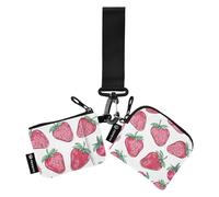 Monedero de pulsera para mujer, llavero, tarjetero, monedero, bolsa de cambio, 1 mini bolsa portátil, bolsa doble, Fresa 1, 10.5x10.5cm & 10.5x9cm, Bolsa para monedas