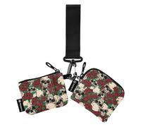 Monedero de pulsera para mujer, llavero, tarjetero, monedero, monedero, bolsa de cambio, calavera roja, rosa, flora, portátil, mini bolsa doble, Calavera rosa roja flora, 10.5x10.5cm & 10.5x9cm, Bolsa