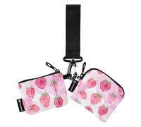 Monedero de pulsera para mujer, llavero, tarjetero, monedero, monedero, bolsa de cambio, color rosa fresa, mini bolsas portátiles de doble bolsa, Rosa Fresa, 10.5x10.5cm & 10.5x9cm, Bolsa para