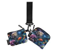 Monedero de pulsera para mujer, llavero, tarjetero, monedero, monedero, bolsa de cambio, diseño de peces, mundo submarino, portátil, mini bolsa doble, Fish Underwater World, 10.5x10.5cm & 10.5x9cm,