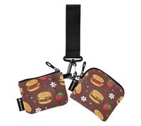 Monedero de pulsera para mujer, llavero, tarjetero, monedero, monedero, bolsa de cambio, fresa, hamburguesas, portátil, mini bolsa doble, Hamburguesas de fresa, 10.5x10.5cm & 10.5x9cm, Bolsa para
