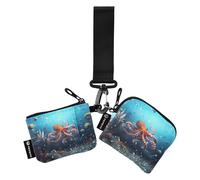 Monedero de pulsera para mujer, llavero, tarjetero, monedero, monedero, bolsa de cambio, pulpo submarino, portátil, mini bolsa doble, Pulpo submarino, 10.5x10.5cm & 10.5x9cm, Bolsa para monedas