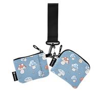 Monedero de pulsera para mujer, llavero, tarjetero, monedero, monedero, bolsa de cambio, setas de dibujos animados, color azul, mini bolsa portátil, Hongos de dibujos animados azul, 10.5x10.5cm &