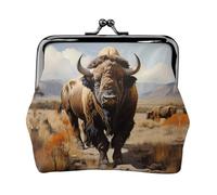 Monedero de rebaño de bisonte norteamericano. Monedero de doble cara para mujer, pequeño tarjetero de piel sintética