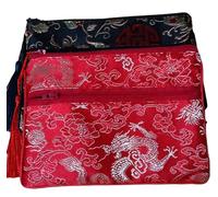 Monedero de seda bolsa de seda estilo chino, 2 uds., bolso de viaje con dos cremalleras y borlas, bolsa de maquillaje for joyería, bolsas de almacenamiento de brocado de seda china, joyería, cosmético