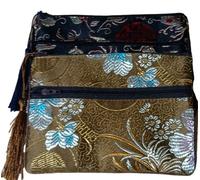 Monedero de seda bolsa de seda estilo chino, 2 uds., bolso de viaje con dos cremalleras y borlas, bolsa de maquillaje for joyería, bolsas de almacenamiento de brocado de seda china, joyería, cosmético