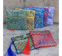 Monedero de seda bolsa de seda estilo chino, Bolsa cuadrada de brocado de seda de agua de mar for joyería, bolsas de recuerdo de boda con cremallera, bolsa de almacenamiento china con borlas, bolsas d