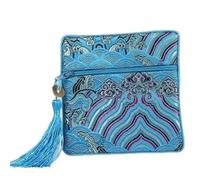 Monedero de seda bolsa de seda estilo chino, Bolsa cuadrada de brocado de seda de agua de mar for joyería, bolsas de recuerdo de boda con cremallera, bolsa de almacenamiento china con borlas, bolsas d