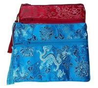 Monedero de seda bolsa de seda estilo chino, Bolsa grande de brocado de seda con doble cremallera, bolsas de almacenamiento de joyas for viaje, embalaje de maquillaje cosmético, bolso for teléfono móv