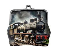 Monedero de tren de locomotora de vapor para mujer, cartera pequeña para mujer, pequeña bolsa de maquillaje para bolso, cartera retro ultrafina, Negro -, Talla única, Art Deco