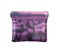 Monedero de tulipán morado para monedas, monedero de piel sintética, mini cartera para monedas, para mujeres, niñas y hombres