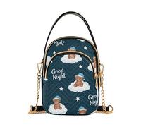 Monedero de un solo hombro para mujer, con correa de cadena, bolso acolchado con cremallera, bolso cruzado lindo oso marrón nubes blancas