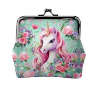 Monedero de unicornio rosa. Monedero de doble cara para mujer, pequeño tarjetero de piel sintética
