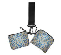 Monedero doble barroco azul y dorado con diseño de flores vintage para tarjetas de crédito, protector de tarjeta de identidad portátil con bolsillo con cremallera para dama, 2 paquetes, Flores vintage