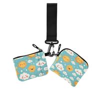 Monedero doble con diseño de dibujos animados Sun and Cloud Partten, cartera pequeña desmontable con cremallera y correa de muñeca para mujer, 2 unidades, Dibujos animados sol y nube partten, 1 size