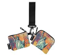 Monedero doble con diseño de Estatua de la Libertad para tarjetas de crédito, cartera delgada y plana, organizador de tarjetas con llavero para hombre, 2 piezas, Statue of Liberty, 1 size, Art Deco