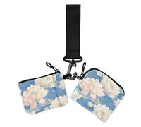 Monedero doble con diseño de flores, color blanco, para verano, bohemio, con tarjetero, tamaño compacto, con llavero, para mujer, 2 paquetes, Flor blanca verano boho, 1 size, Casual