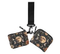 Monedero doble con diseño de luna, diseño de flores negras, bohemio, gótico, con tarjetero de crédito, pequeño protector portátil para tarjetas de identidad con bolsillo con cremallera para mujer, 2