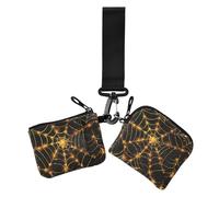 Monedero doble con diseño de telaraña brillante, color amarillo y negro, para Halloween, con tarjetero, gran capacidad, protector de tarjetas de identidad, con bolsillo para monedas con cremallera