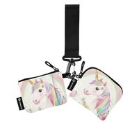 Monedero doble con diseño de unicornios arcoíris y flores para mujer, llavero de gran capacidad, monedero con correa de muñeca para hombres y mujeres, paquete de 2, Varios colores, 4.13"(L) x 3.5"(W