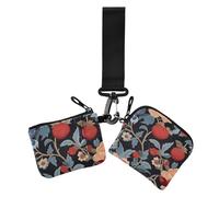 Monedero doble con diseño retro de granadas rojas y flores, monedero doble para tarjetas de crédito, monedero de moda, monedero con correa de muñeca para uso diario, 2 unidades