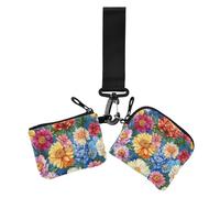 Monedero doble con pintura al óleo con girasoles retro amarillos, monedero doble para tarjetas de crédito, monedero de gran capacidad con correa de muñeca para dama, 2 paquetes, Pintura al óleo con
