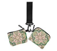 Monedero doble de estilo de Oriente Medio, color rosa y verde, con tarjetero de crédito, cartera pequeña portátil con cremallera, bolsillo para monedas para mujer, 2 unidades, Flora de estilo de
