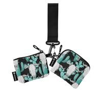 Monedero doble para tarjetas de crédito, cartera delgada desmontable con bolsillo para monedas con cremallera para mujeres y niñas, 2 piezas, Buffalo Skull Happy Halloween Western Cactus Mexicana,