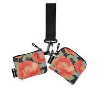 Monedero doble retro de flores de granadas rojas, monedero doble para tarjetas de crédito, cartera organizadora de tarjetas de gran capacidad con bolsillo con cremallera para el trabajo, viajes, 2