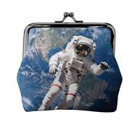 Monedero espacial flotante de cuero con cierre de beso de astronauta pequeño