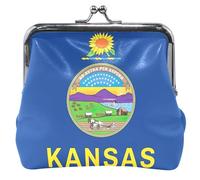 Monedero floral para mujer, de cuero, con cierre de beso, bandera del estado de Kansas, monedero, monedero, monedero para cambio, bandera del estado de Kansas, clásico, Bandera del estado de Kansas