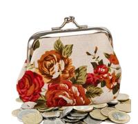 Monedero Floral Vintage - Cartera con Cierre de Beso para Mujer para Transporte Diario | Cuero de PU con Cierre de Broche de Marco de Metal, de Almacenamiento compacta para Uso en de com