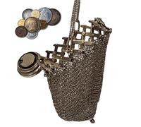 Monedero Inglés Vintage De Los Años 20 | Monedero Antiguo Con Cadena Y Accesorios | Bolso De Malla Metálica Doble, Hecho A Mano, De Plata, Coleccionable, Raro | Bolso De Mendigo Portátil Y Divertido
