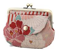 Monedero japonés Clipbörse Portemonnaie für Damen Herren (Retro Blume) Hecho en Japón Mini Mittelgroß Klein Geldbörse Münzbeutel Monedero Doppelbörse mit Tasche, Red, Clip para Dinero