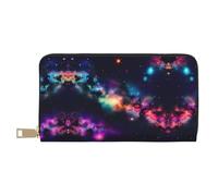 Monedero largo con estampado de brújula y mapa del mundo antiguo para mujer en piel sintética con cremallera, Galaxia colorida, Talla única