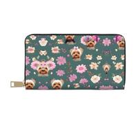 Monedero largo con estampado de cálculo de matemáticas y geometría para mujer en piel sintética con cremallera, Patrón floral Yorkie, Talla única