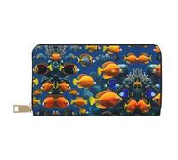 Monedero largo con estampado de frutas vegetales para mujer, de piel sintética, con cremallera, The Underwater World Tropical Fish, Talla única