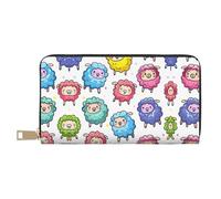Monedero largo con estampado de mariposas para mujer en piel sintética con cremallera, Bonito patrón colorido de dibujos animados de ovejas, Talla única