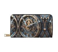 Monedero largo con estampado de mariposas para mujer en piel sintética con cremallera, Engranaje de reloj, Talla única