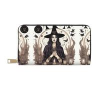 Monedero largo con estampado de palmeras y mar transparente para mujer, de piel sintética, con cremallera, Magic Witch Witchcraft - Dibujo bohemio, Talla única, Bohemio